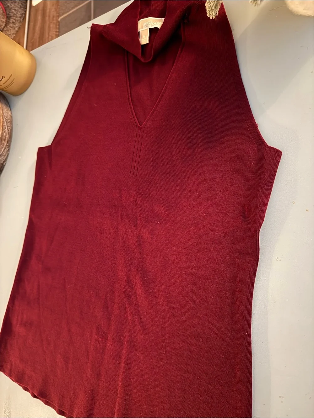 Michael Kors Berry Ribbed Knit Top with Gold Logo